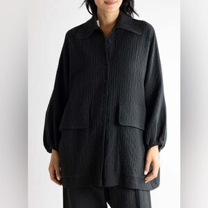 Meg Black Quilted Button-Up Manta Oversized Jacket